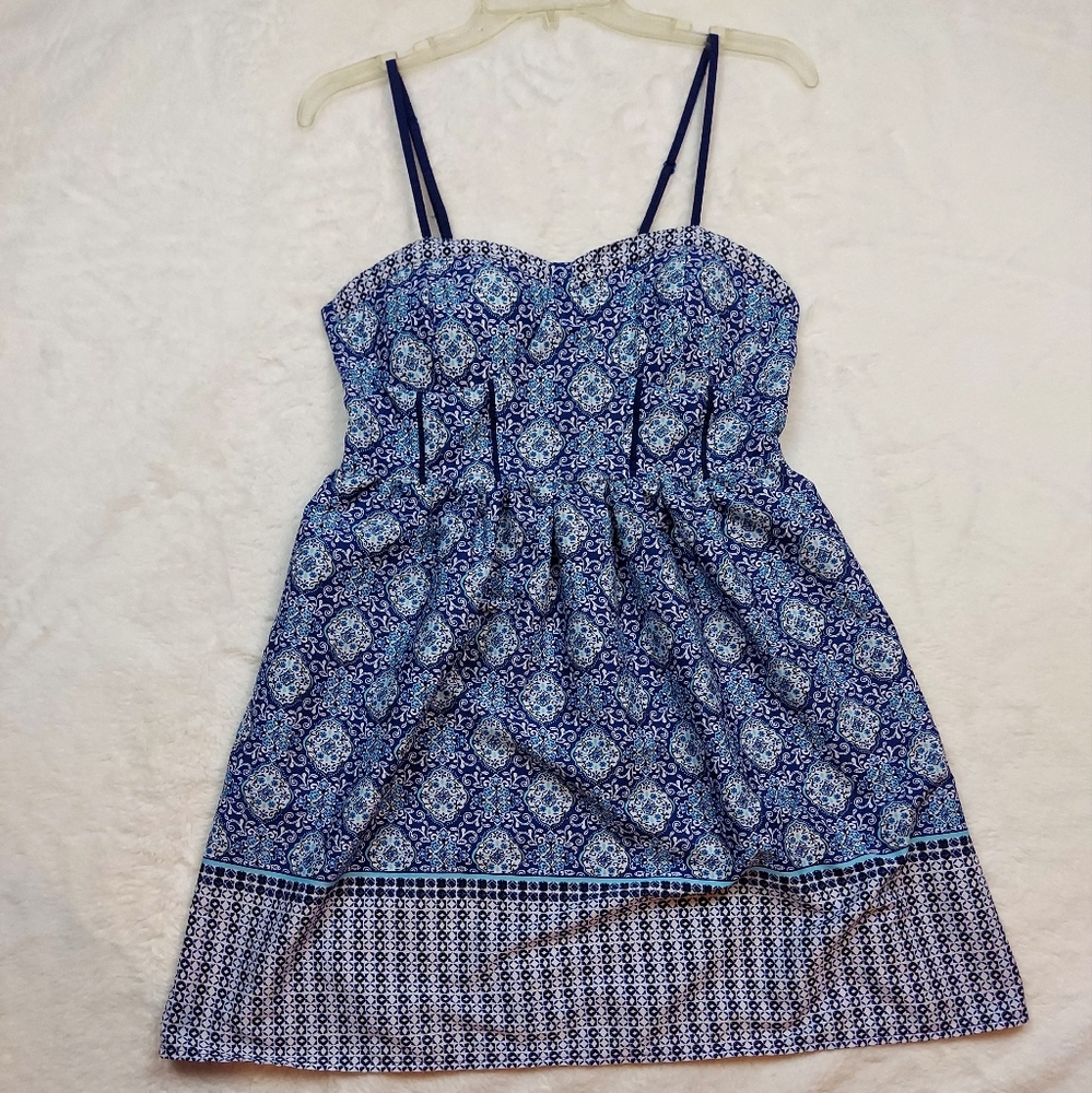 UP by Ultra Pink Blue White Floral Print Pull Over Mini Dress Size M